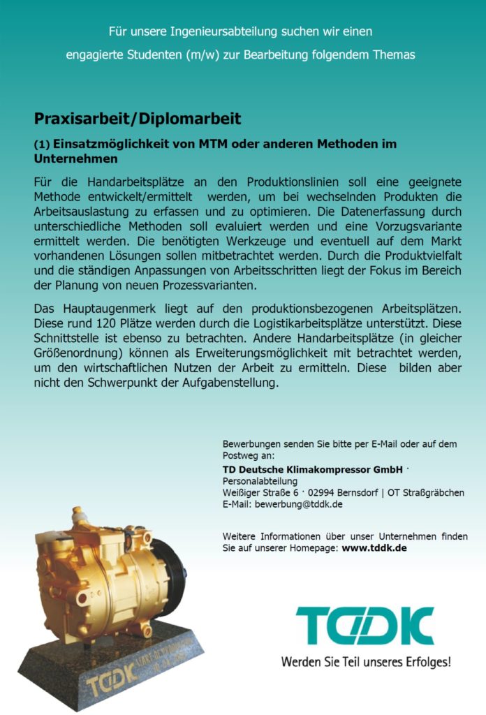 TDDK - Stellenausschreibung - Diplomarbeitsthema